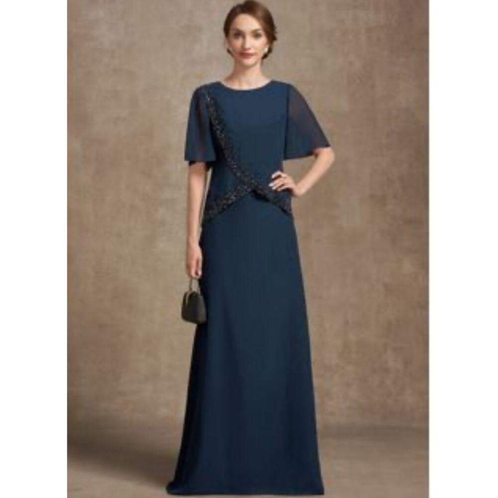 JJ's House Two Piece Skirt Set Size Large Navy Chiffon Sequin Wedding Guest